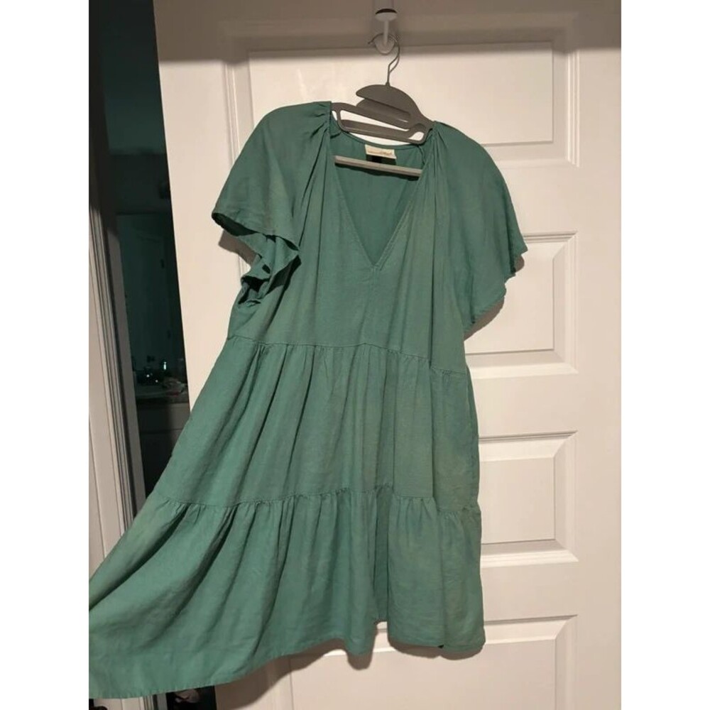 Universal Thread Size L Green Linen Blend Tiered Midi Dress Boho